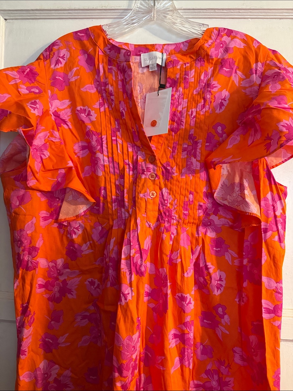 Sugarlips Orange Dress with Pink Floral Ruffles - Picture 2 of 2